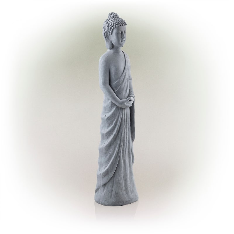 Alpine Corporation 32" Tall Cement Standing Buddha Outdoor Garden Statue, Gray