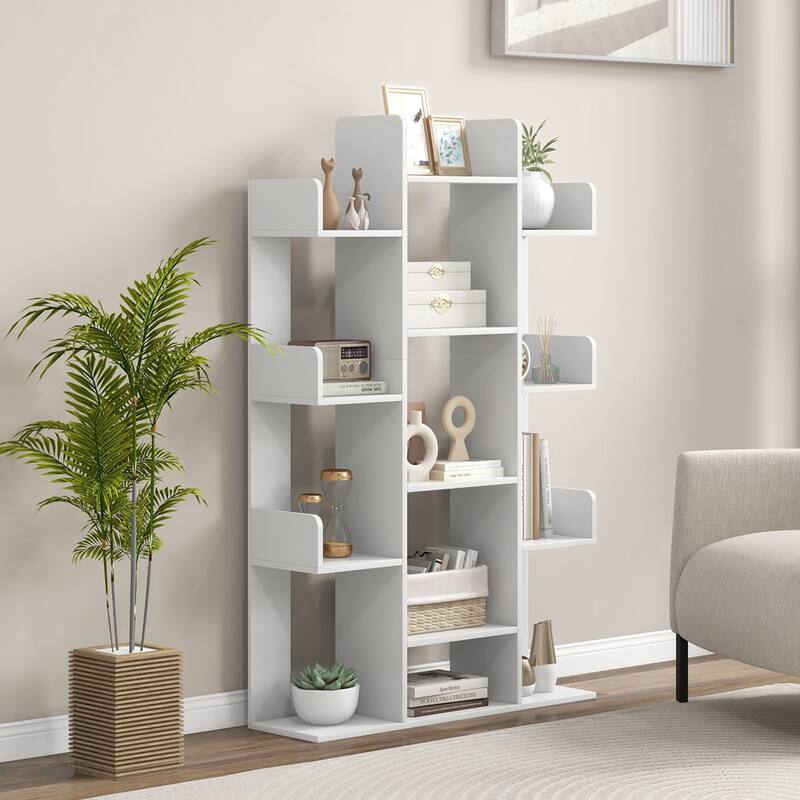 Costway 1/2 PCS Bookshelf Tree-Shaped Bookcase with 13 Storage Shelf