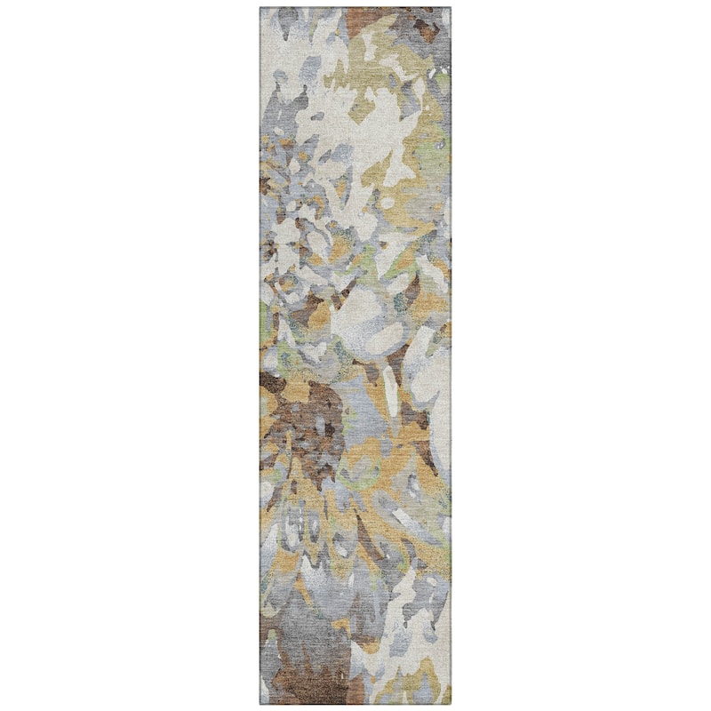Machine Washable Indoor/ Outdoor Abstract Floral Chantille Rug