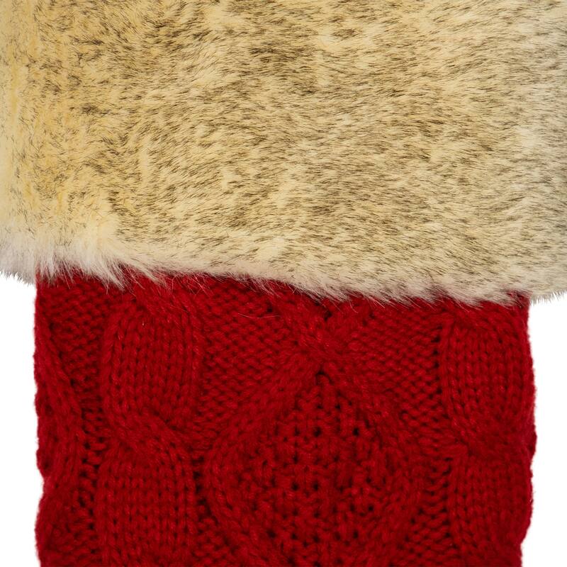 Cable Knit Christmas Stocking - 20.5" - Red and Beige