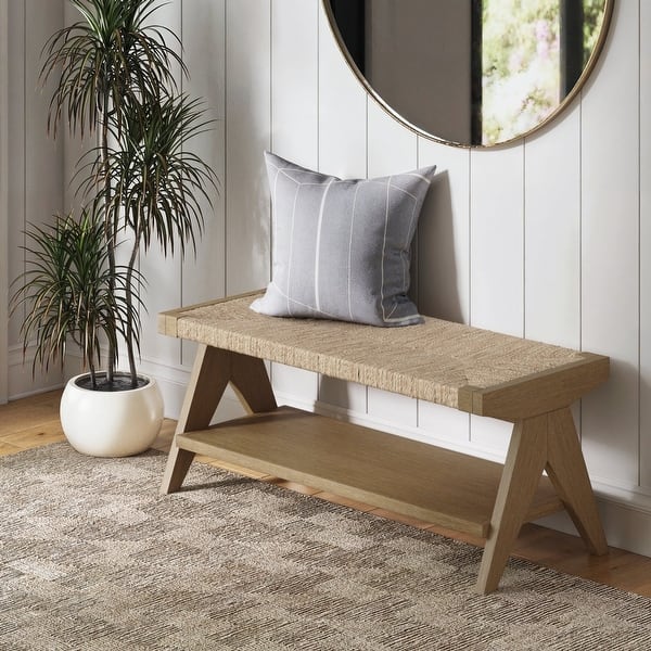 Beacon Bohemian Bench Seat with Shoe Storage, Seagrass Entryway or End ...