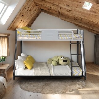Kid Bed Frame Metal Twin over Full Bunk Bed with Safety Guardrail,Noise-Free Design