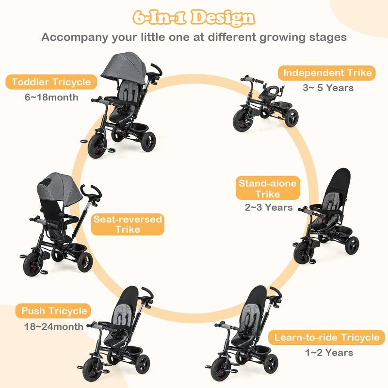 Gymax 4-in-1 Baby Tricycle Toddler Trike w/ Reversible Seat Canopy &