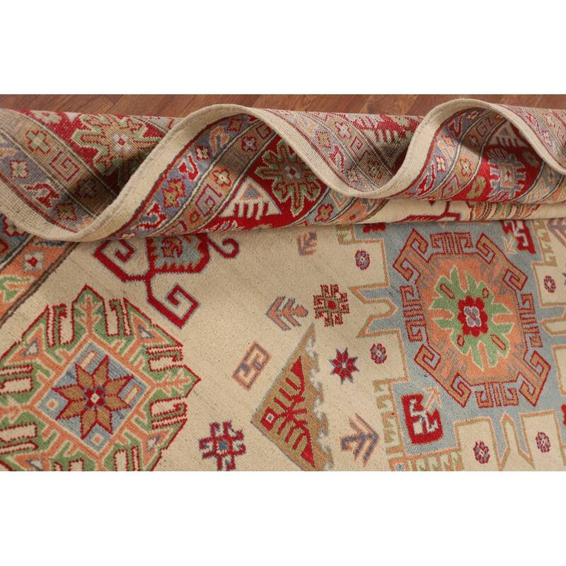 Oriental / Geometric Kazak Area Rug Hand-Knotted Wool Carpet - 6'6" x 9'8"