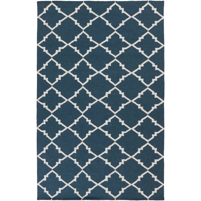 Hand-woven Villach Flatweave Wool Area Rug - Cobalt - 9' x 13'