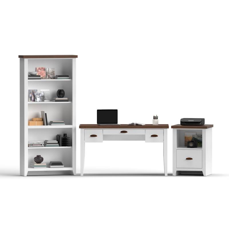 Bridgevine Home Modern Farmhouse 72 inch high 5-shelf Bookcase, No Assembly Required, Two-Tone Finish