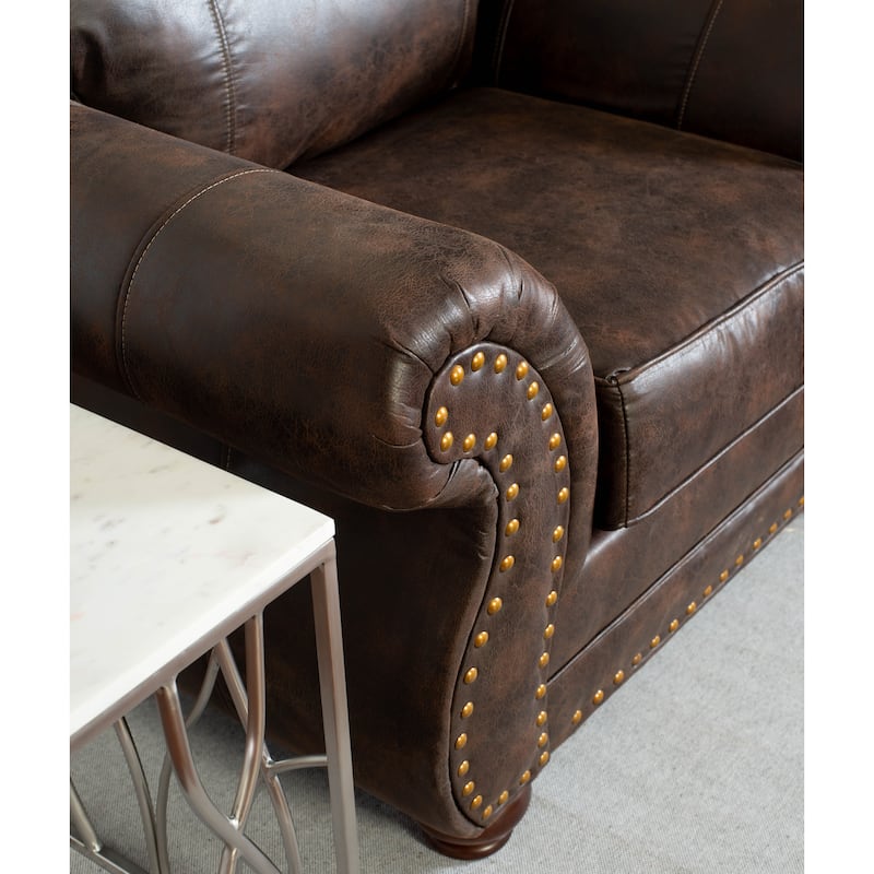 Roundhill Furniture Leinster Fabric Upholstered Nailhead Chair and Ottoman in Espresso
