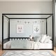 preview thumbnail 9 of 19, Queen Size Modern Floor Bed Frame with Canopy Structure and Full Guardrails, Low-Profile Metal Platform Bed Full Black - Full