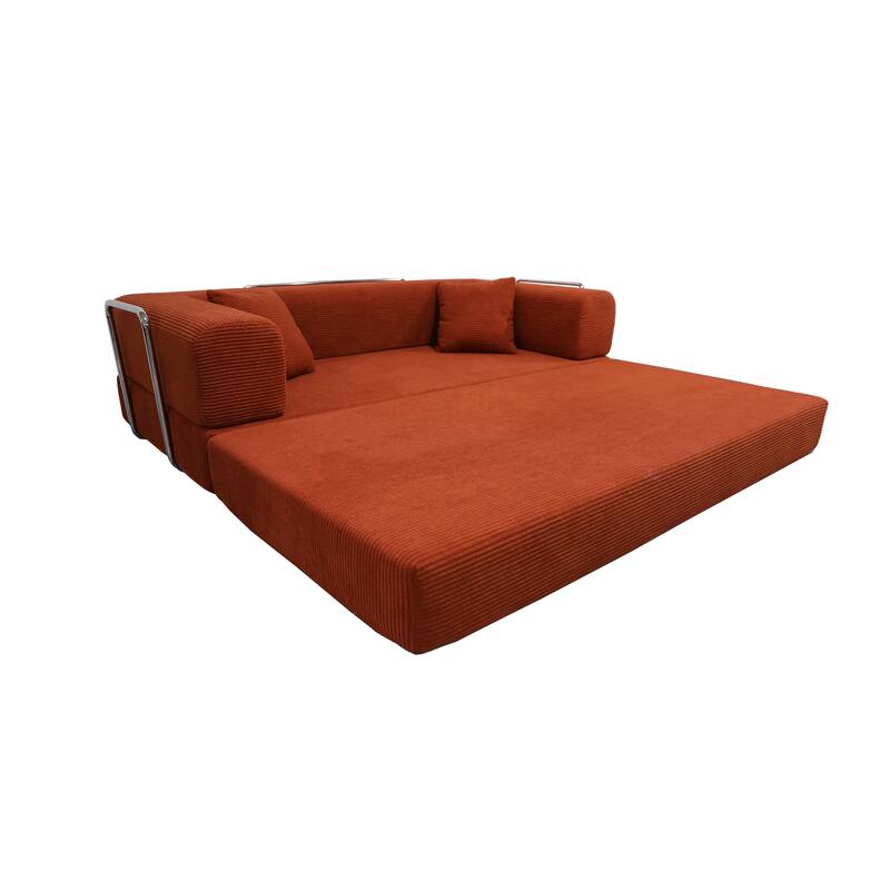 79" Tangerine Corduroy & Foam Double Sofa Bed with Soft Pillows