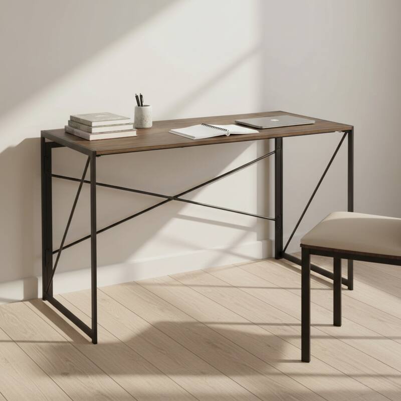 Homylin Folding Writing Desk with Metal Frame, Space-Saving Computer Table, No Assembly Required