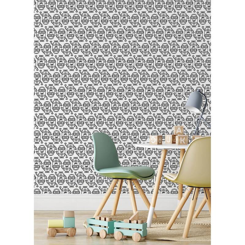 Minions Line Art Black Peel and Stick Wallpaper by RoomMates