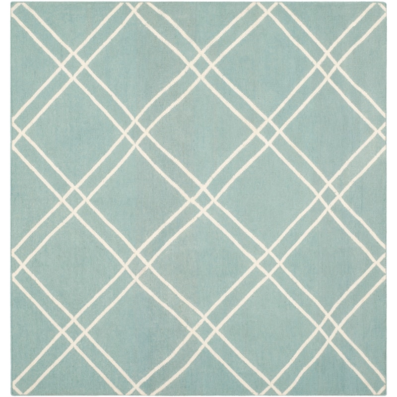 SAFAVIEH Handmade Flatweave Dhurries Preciosa Moroccan Wool Rug - 6' Square - Light Blue/Ivory