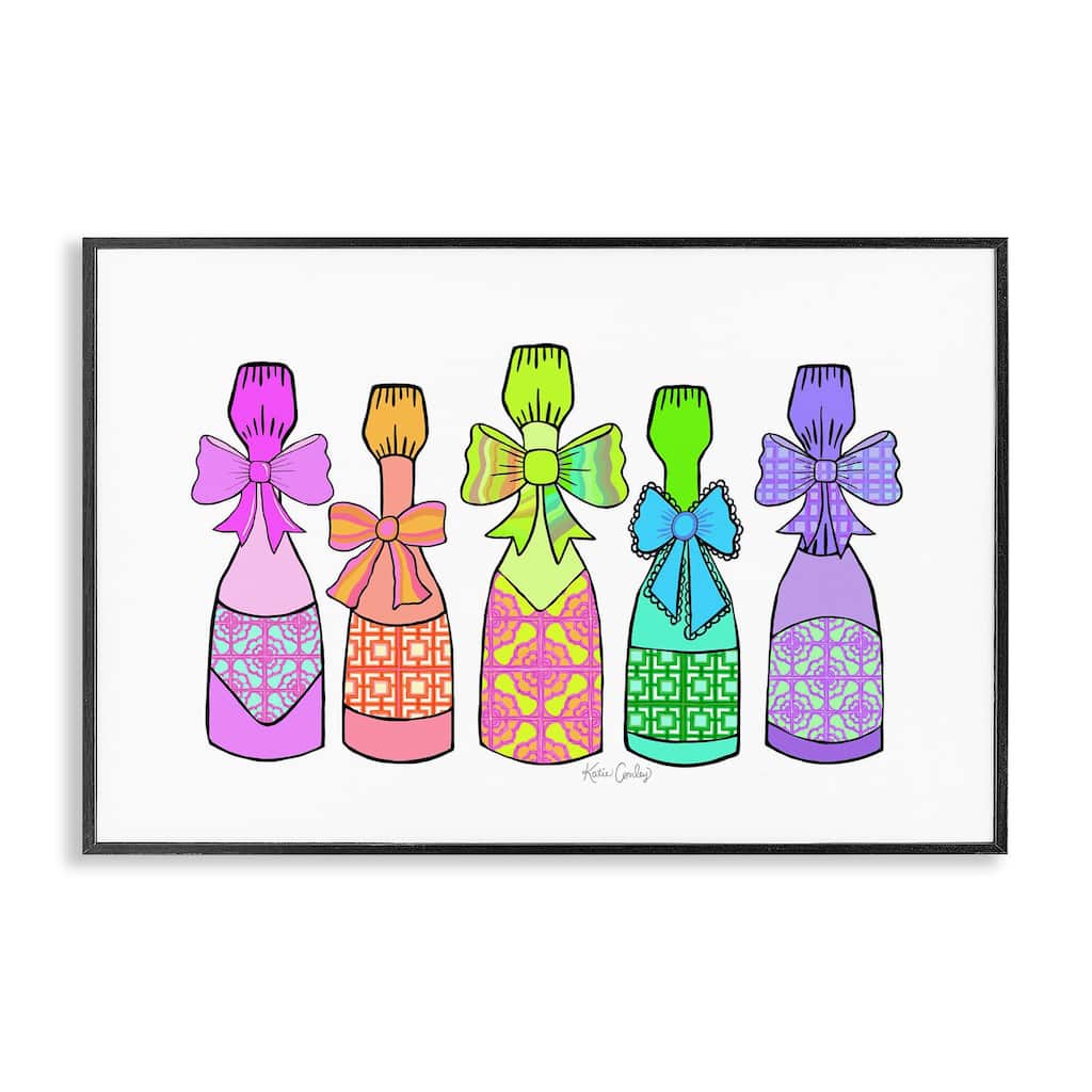 Stupell Patterned Drink Bottles Framed Giclee Art Design By Katie Conley