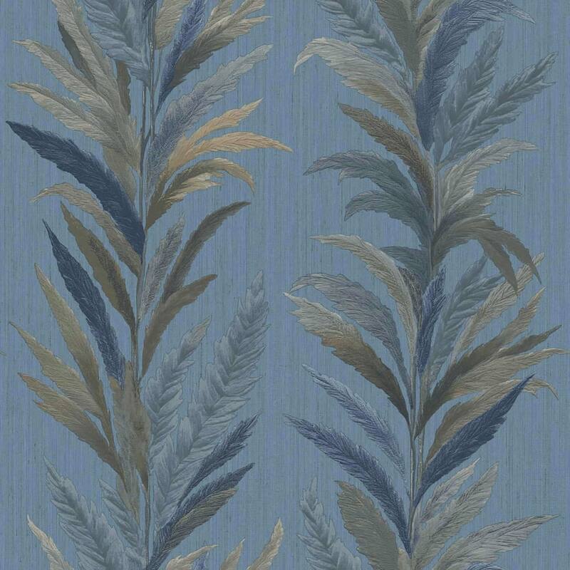 Galerie Wallcoverings Ornamenta Collection Leaf Flourish Shimmer Finish Vinyl on Non-woven Wallpaper Roll - 33-feet long x 21-inches wide - Blue