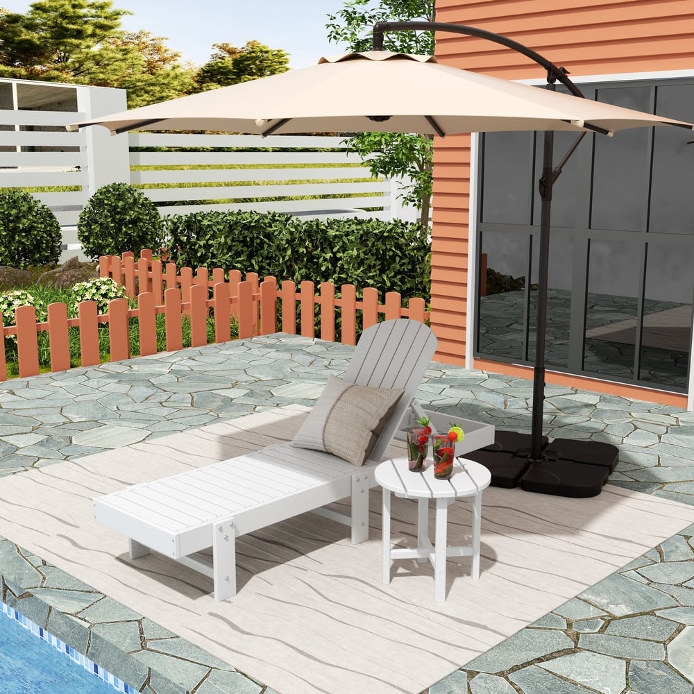 Altura Poly Eco-Friendly All Weather Reclining Chaise Lounge with Arms & Side Table (2 Piece Set)