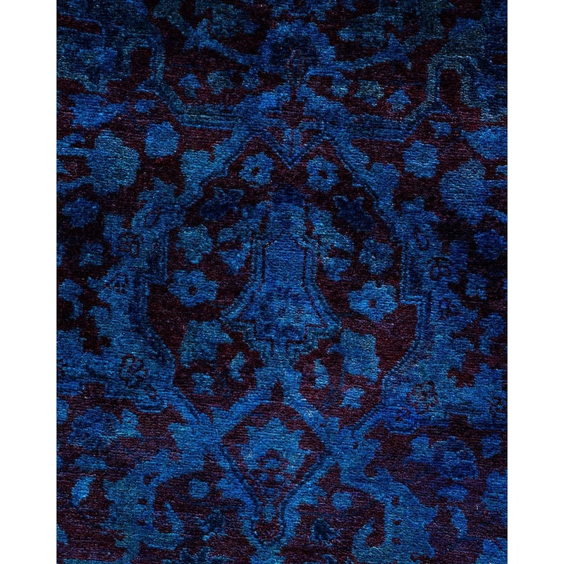 Overton Hand Knotted Wool Vintage Inspired Modern Contemporary Overdyed Blue Runner Rug - 2' 7" x 12' 0"