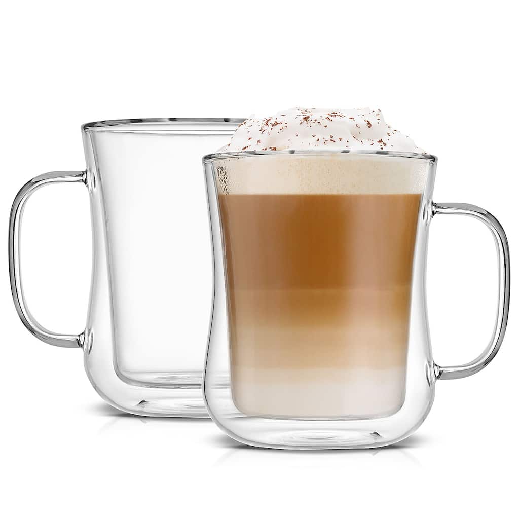 Diner Double Wall Insulated Coffee Mug Glasses - 13.5 oz - Set of 2 - 13.5 oz