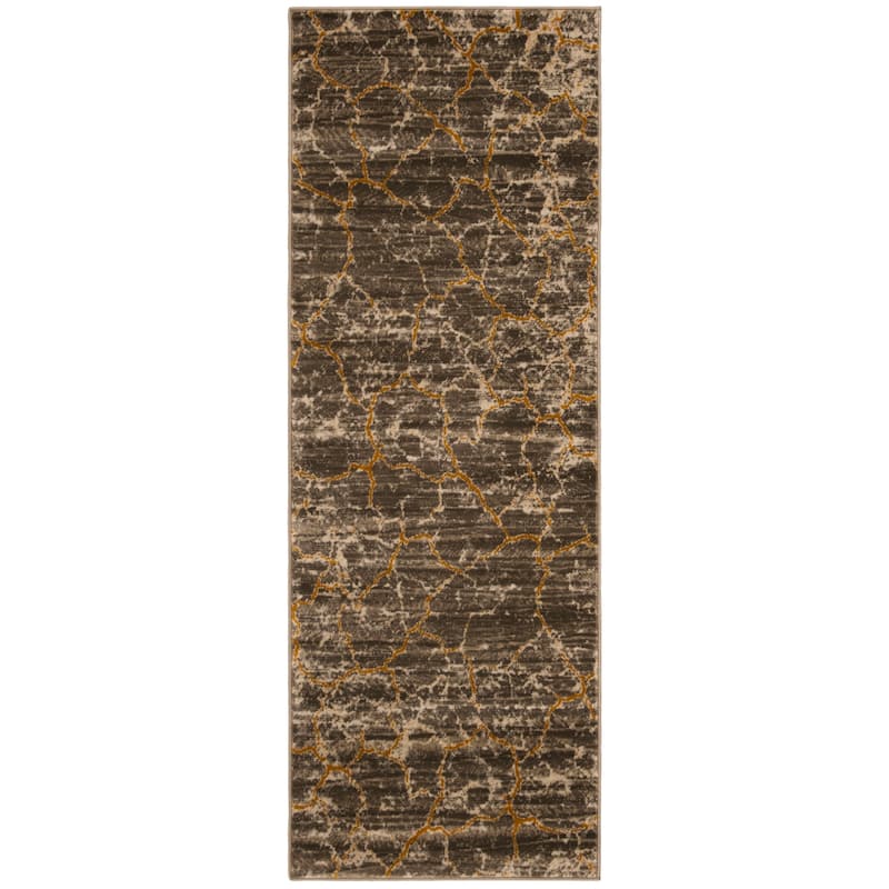 SAFAVIEH Porcello Terezia Modern Rug - 2'4" x 6'7" Runner - Dark Grey/Yellow