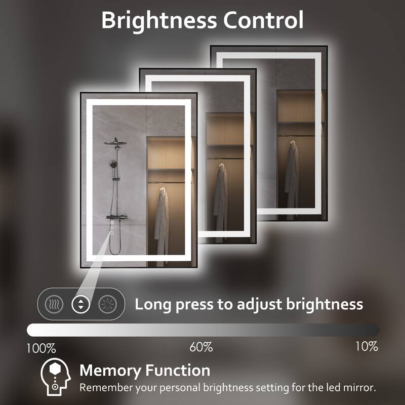 QuivaraView Aluminum front light and backlit LED lighted Framed Tempered Glass Bathroom Vanity Wall Mounted Mirror