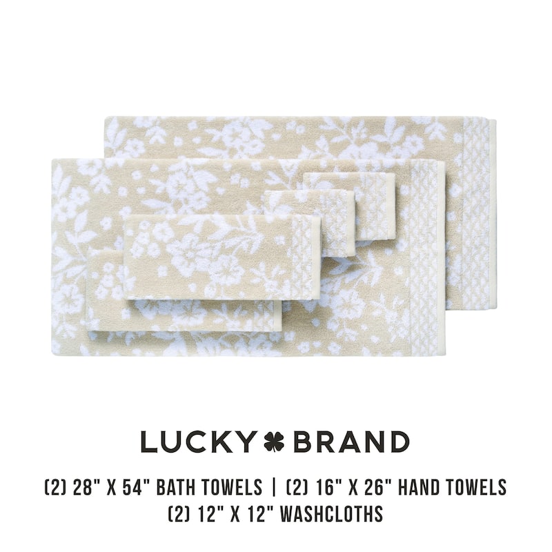 Lucky Brand Folk Floral 6-Piece Bath Towel Set 2 Bath towels 2 Hand towels 2 Washcloths - 28"x54"/16"x26"/12"x12"