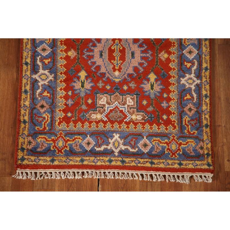 Geometric Kazak Indian Runner Rug Hand-knotted Wool Carpet - 2'8"x 10'0"