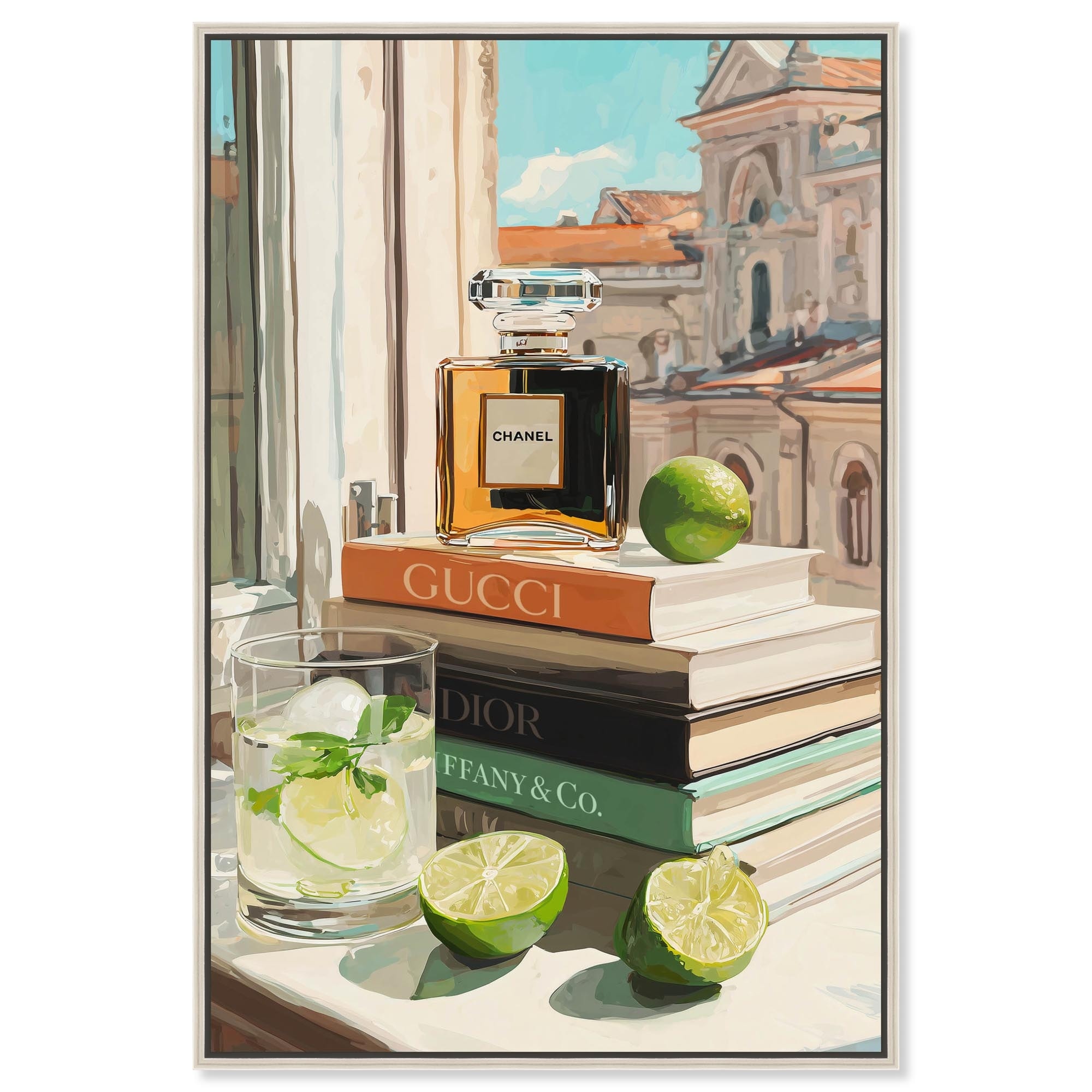 Perfume and Drinks Glam Wall Decor Framed Canvas Print by Art Remedy