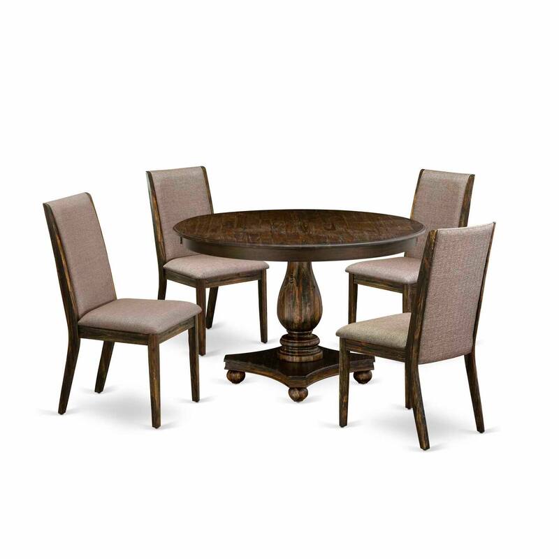 HomeStock 5-Piece Distressed Jacobean Finish Solid Wood Top Dining table with 4 Chairs