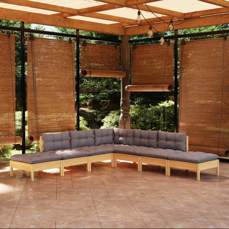 vidaXL Solid Pinewood Patio Lounge Set 7 Piece with Cushions Multi Colors