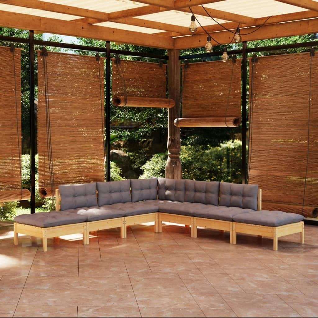 vidaXL Solid Pinewood Patio Lounge Set 7 Piece with Cushions Multi Colors