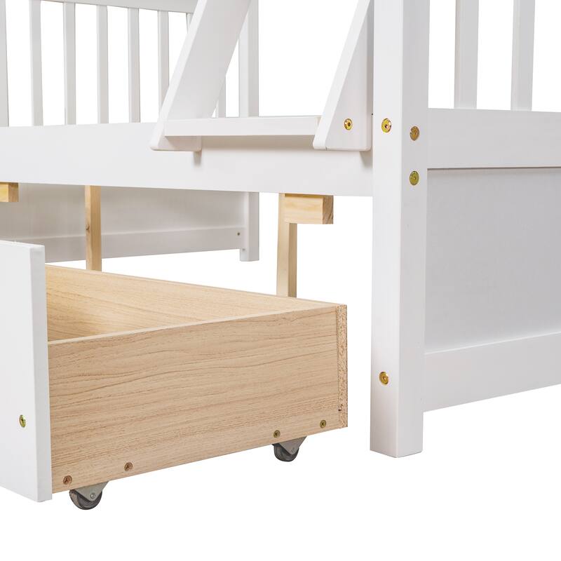 Twin-Over-Full Bunk Bed with Storage Drawers, Convertible Design