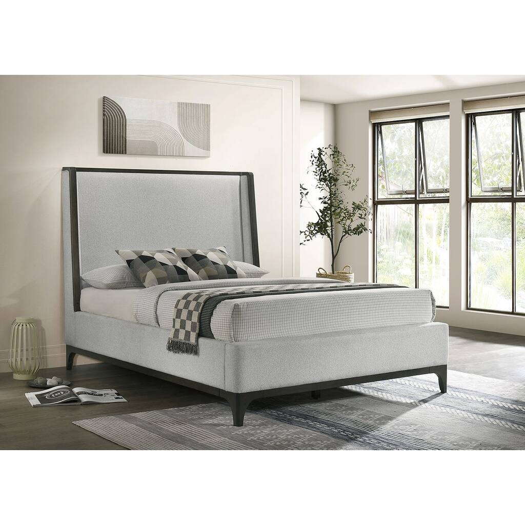 Contemporary Light Gray Finish Wingback Bed 1pc