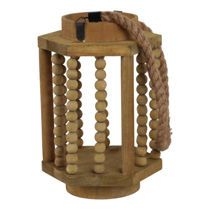 Wood Hurricane Lantern with Rope Handle - Brown, 11 in. - 11.0"