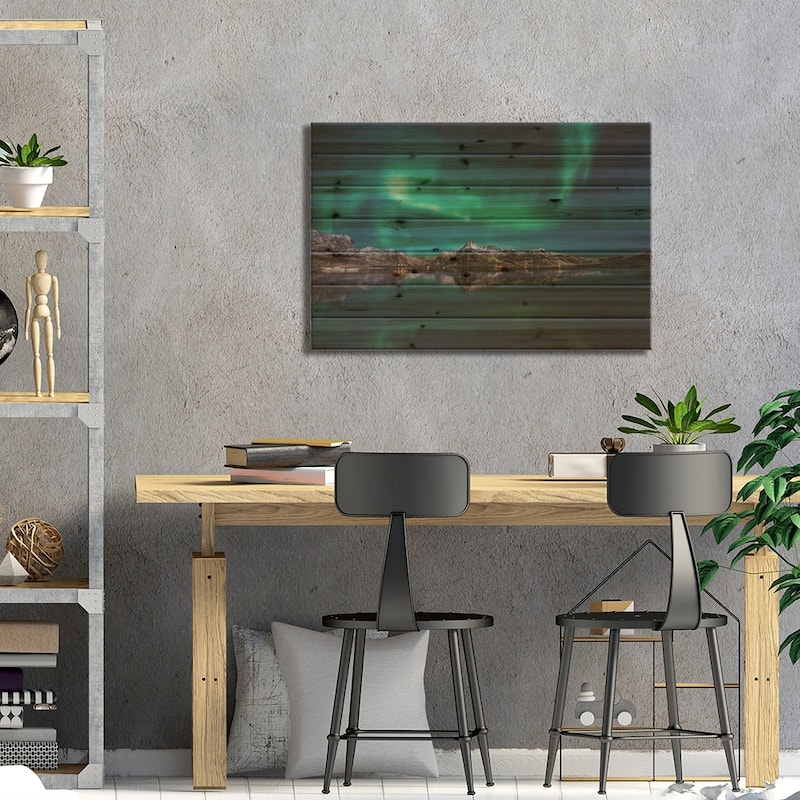 Lofoten Aurora Reflection Print On Wood by Javier de la Torre - Multi-Color