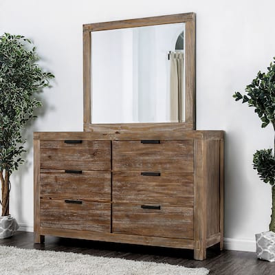 Werr Rustic Oak 2-piece 6-Drawer Dresser and Mirror Set by Furniture of America