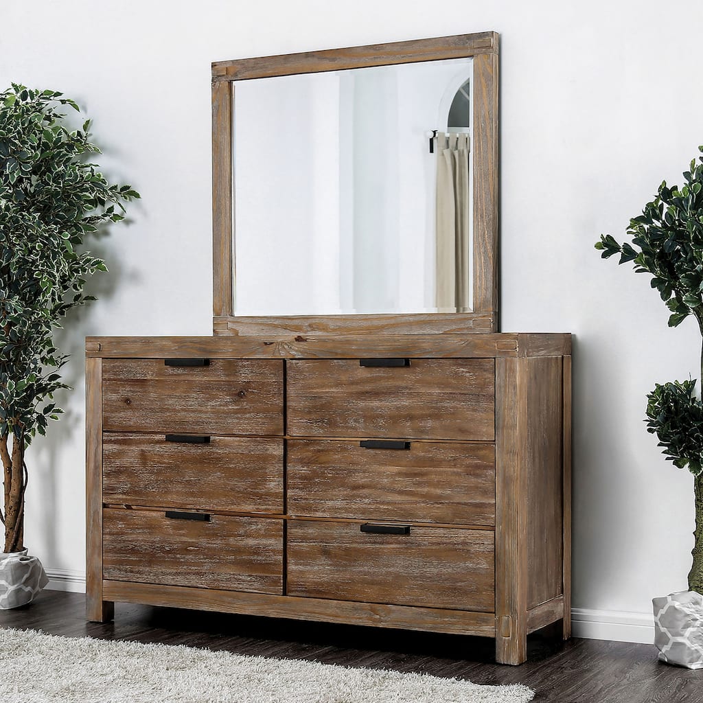 Werr Rustic Oak 2-piece 6-Drawer Dresser and Mirror Set by Furniture of America