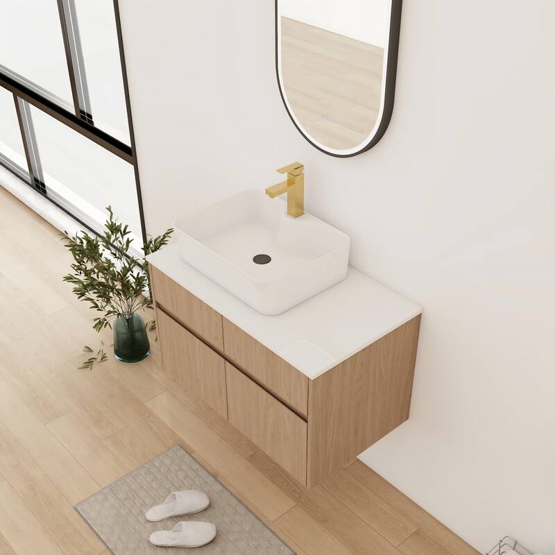 Bathroom Vanity With Sink In 32 Inch, Floating Bathroom Vanity With 2 Soft Close Doors And Drawer