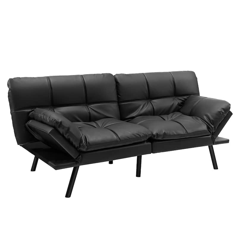 Costway Convertible Futon Sofa Bed Memory Foam Couch Sleeper with - See Details - Black