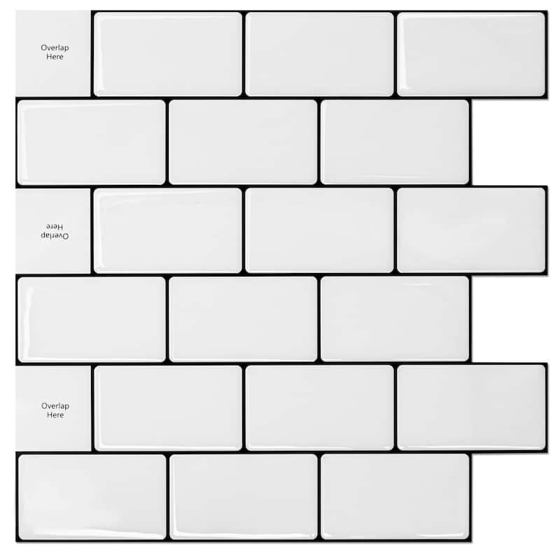 Art3d 12"x12" Backsplash Tile for Kitchen, Peel and Stick Subway Tiles,White with Black Grout,10-Sheet