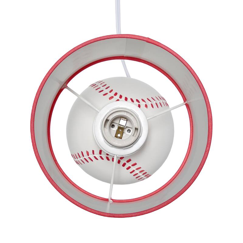 10.7 in. White and Red Finish Baseball Base Table Lamp with White Shade, Sturdy Table Lamp for Living Rooms and Bedrooms