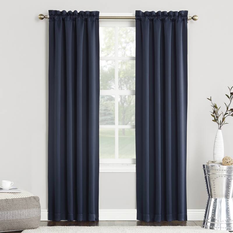 Sun Zero Hayden Energy Saving Blackout Rod Pocket 1-Piece Curtain Panel, Single Panel - 40x63 - Navy