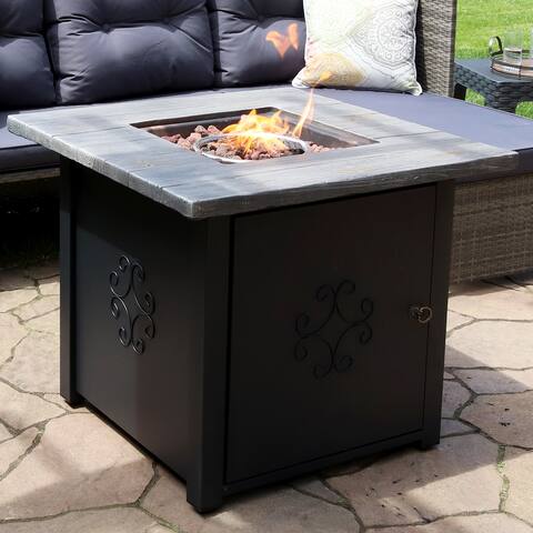 Sunnydaze Square Outdoor Propane Gas Fire Pit Table w/ Cover & Lava Rocks - 30"