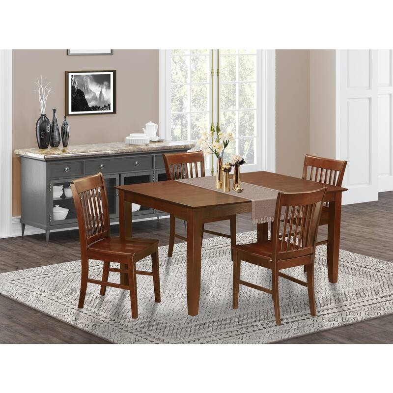 HomeStock 5-Piece Rectangle Mahogany Finish Solid Wood Top Dining table with 4-Chairs