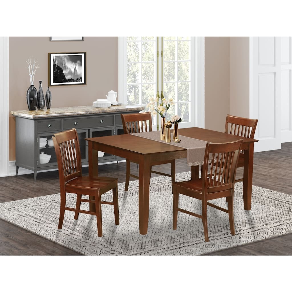 HomeStock 5-Piece Rectangle Mahogany Finish Solid Wood Top Dining table with 4-Chairs