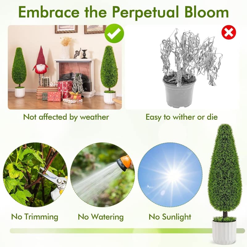 3 FT Artificial Cedar Teardrop Shaped Topiary Tree 2 Pack Potted Décor