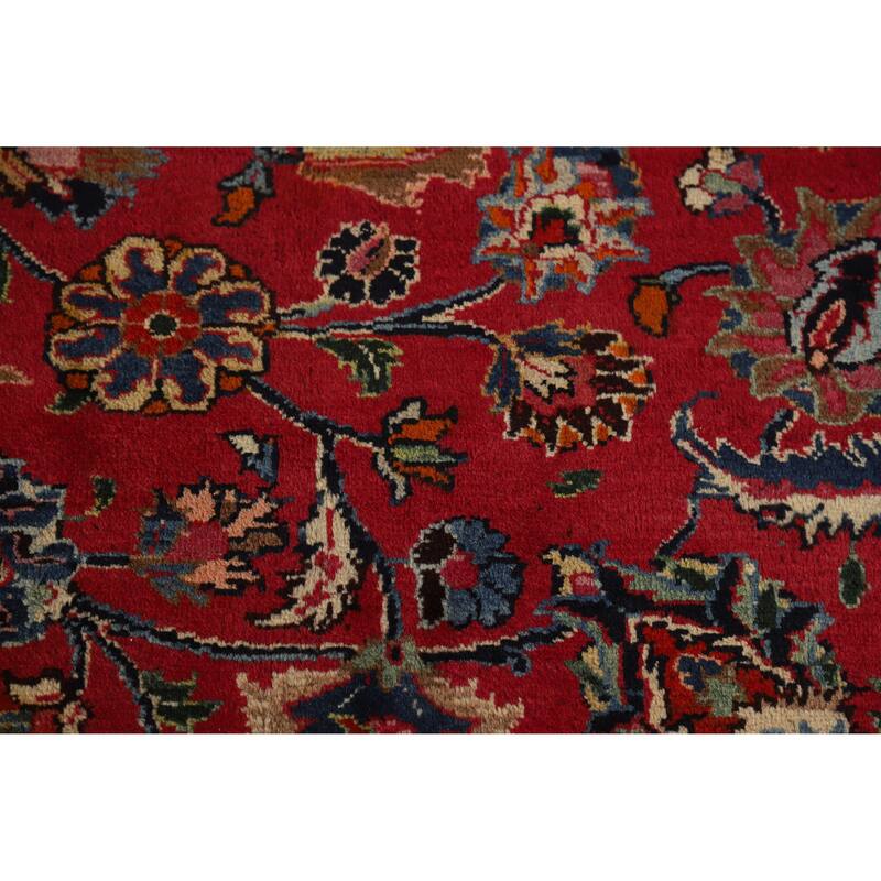 Hand Knotted Oriental 100% Wool Carpet Traditional Floral Red Mashad Area Rug - 16' 4'' X 10' 0''