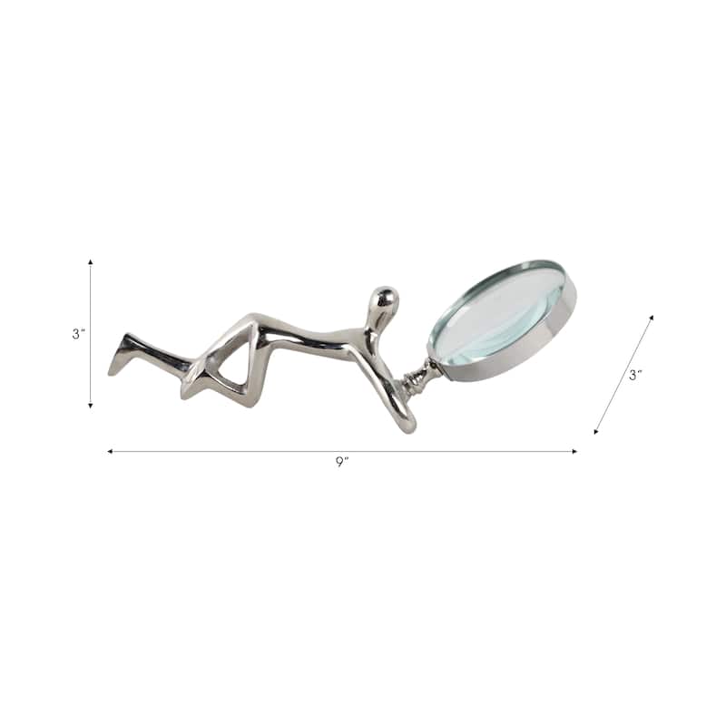 Glass Metal Decorative Object Human Figure Holding Magnifying Glass