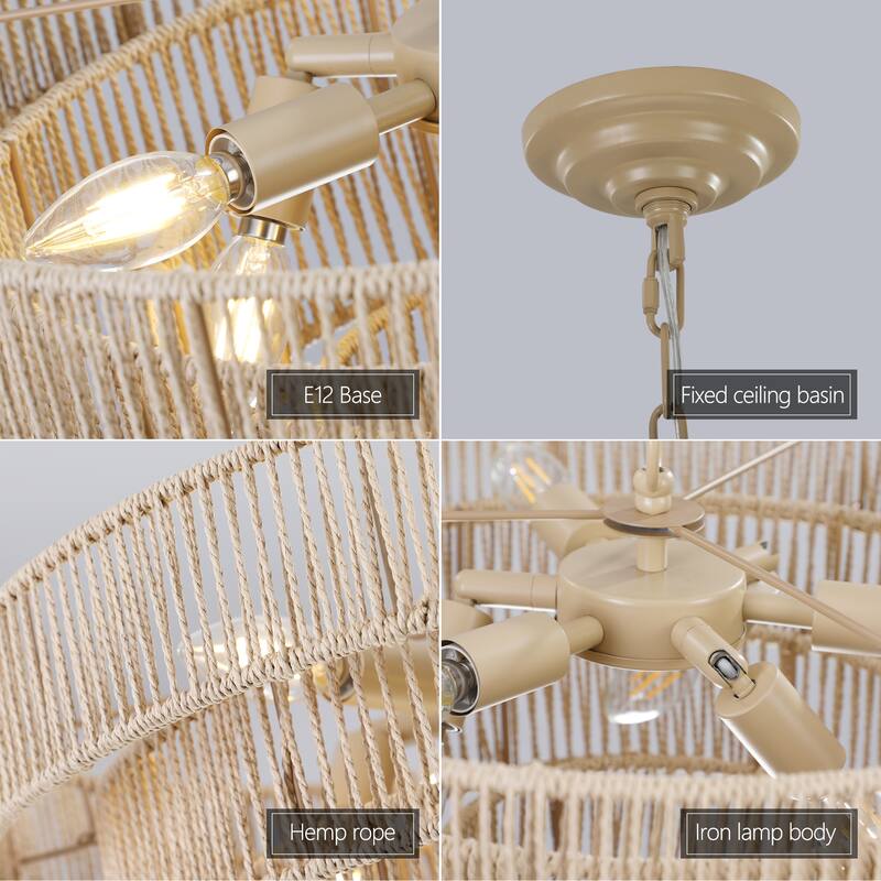 20" 4-Layer Woven Rattan Chandelier Boho Pendant Light(No Bulbs)