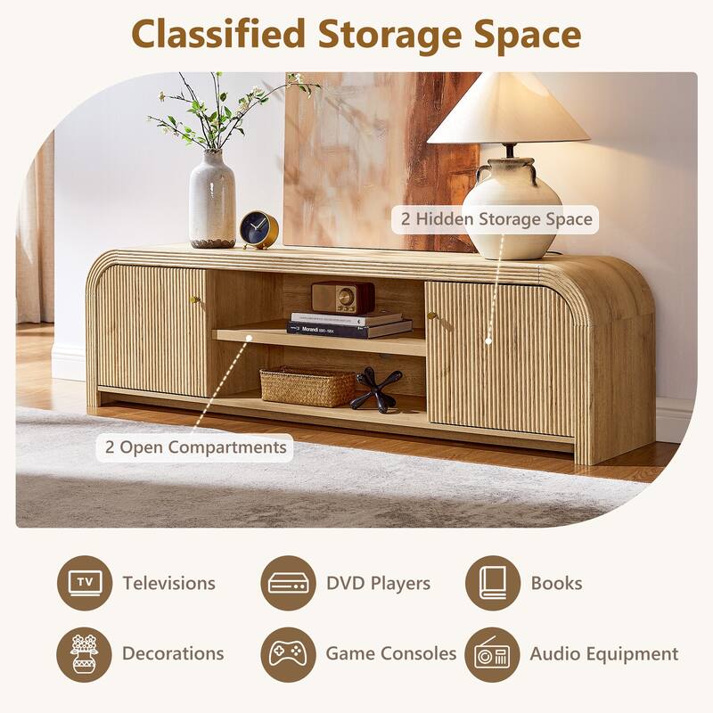 Modern Fluted TV Stand for 80" TV, Media Console, Entertainment Center