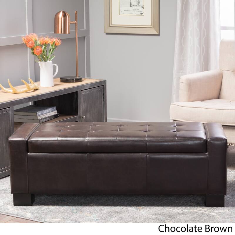 Guernsey Brown Bonded Leather Storage Ottoman Bench by Christopher Knight Home