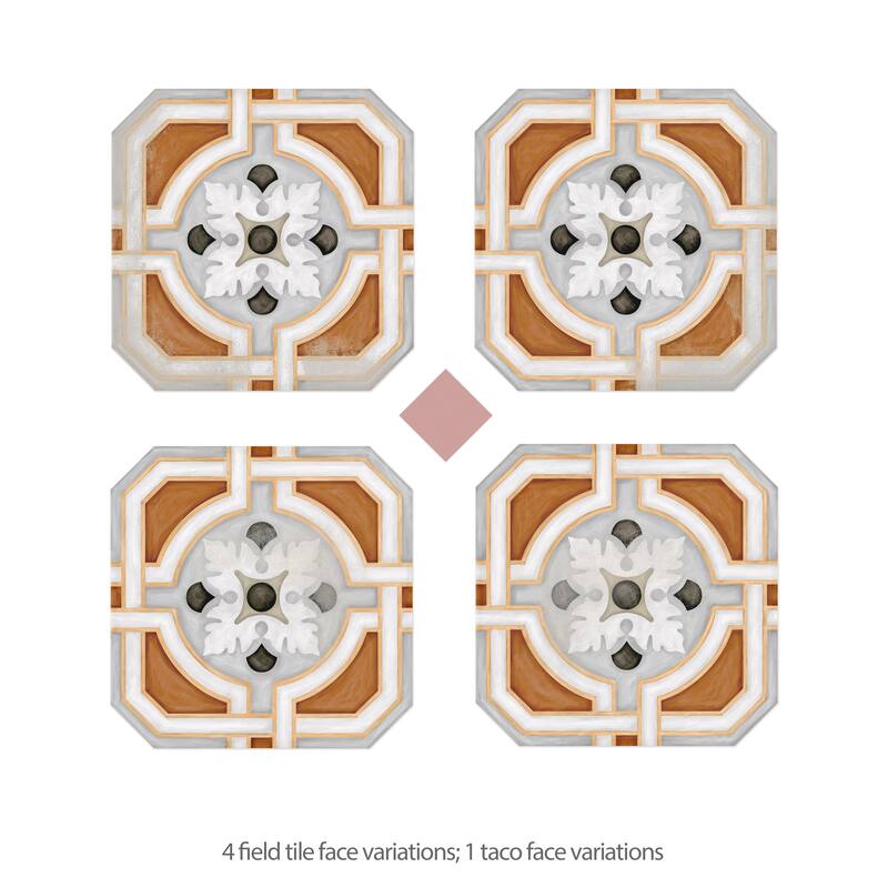 Merola Tile Vaudeville Octagon Deco Zimer with Taco Pink 7-7/8" x 7-7/8" Porcelain Floor and Wall Tile